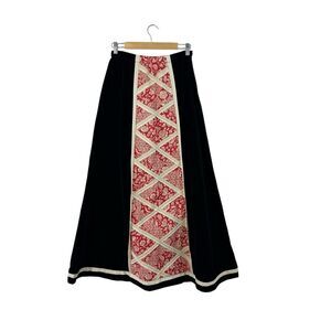 Vintage Chessa Davis Small Black Velvet Maxi Skirt USA Made Womens READ